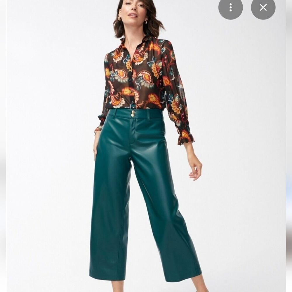 Chico's  Vegan Leather Dark Green Wide Leg Pants